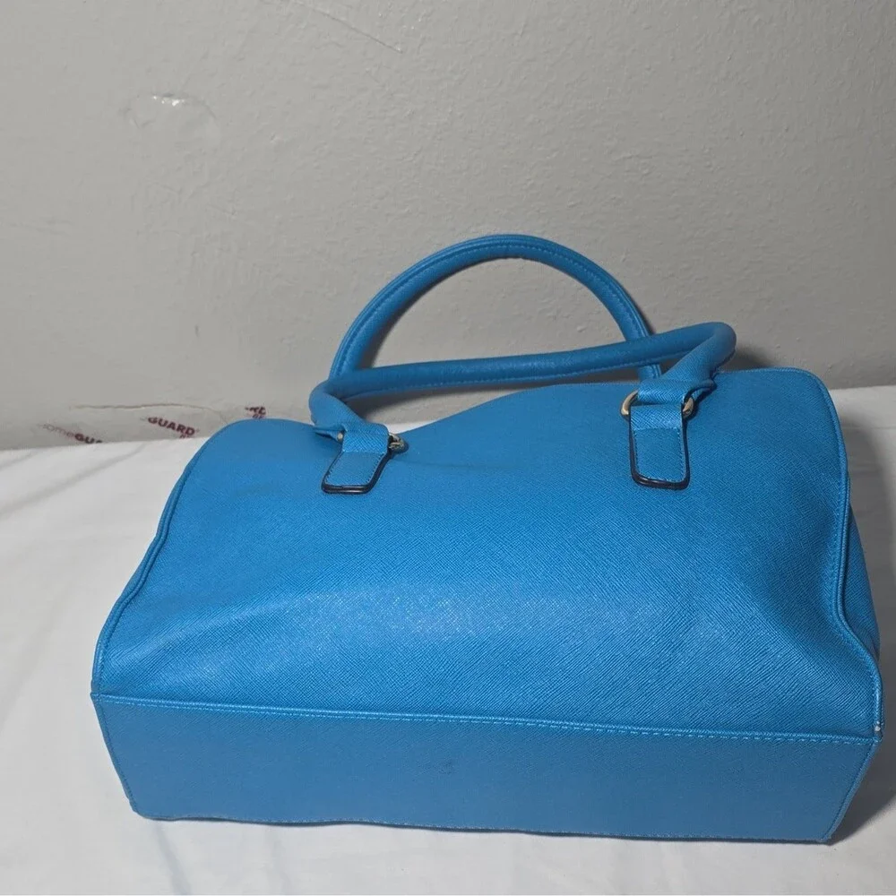 Call It Spring Cobalt Blue Saffiano Faux Leather Satchel Tote Bag Padlock Gold